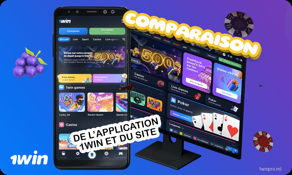 Comparaison Tableau de l’application 1win et du site