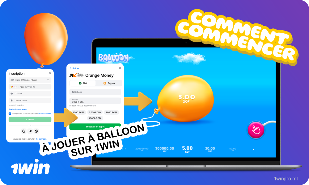 Pour jouer à Balloon sur 1win Mali, inscrivez-vous, approvisionnez votre compte, trouvez le jeu et lancez-vous